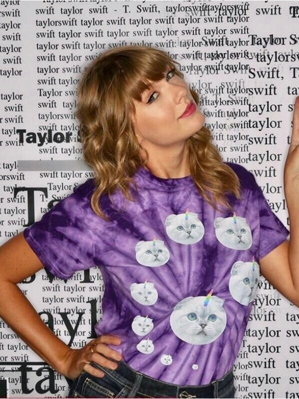 Taylor Swift Purple Tie-Dye Cat-Unicorn Graphic Tee - Picture 2 of 3